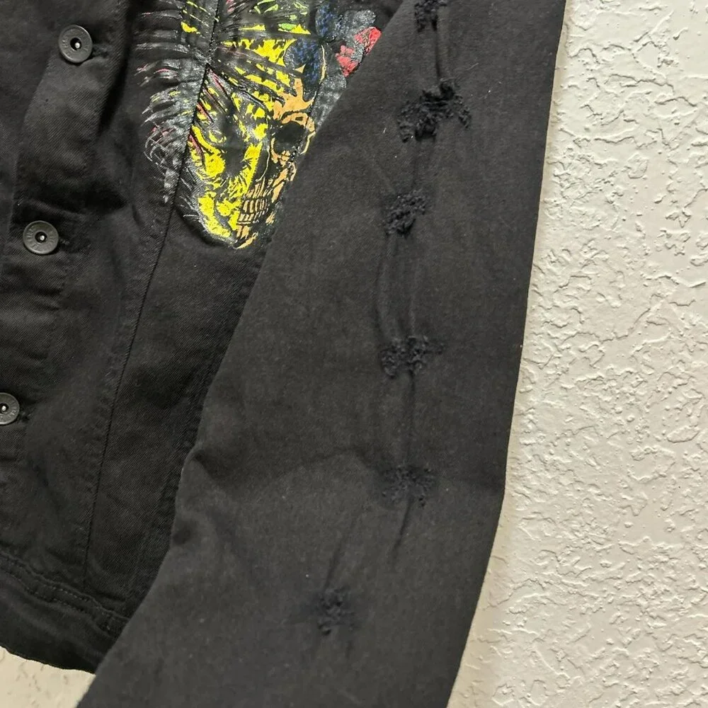 Black Pike Jacket Size Large with Savage Skull Graphic – Button Front - Picture 7 of 8